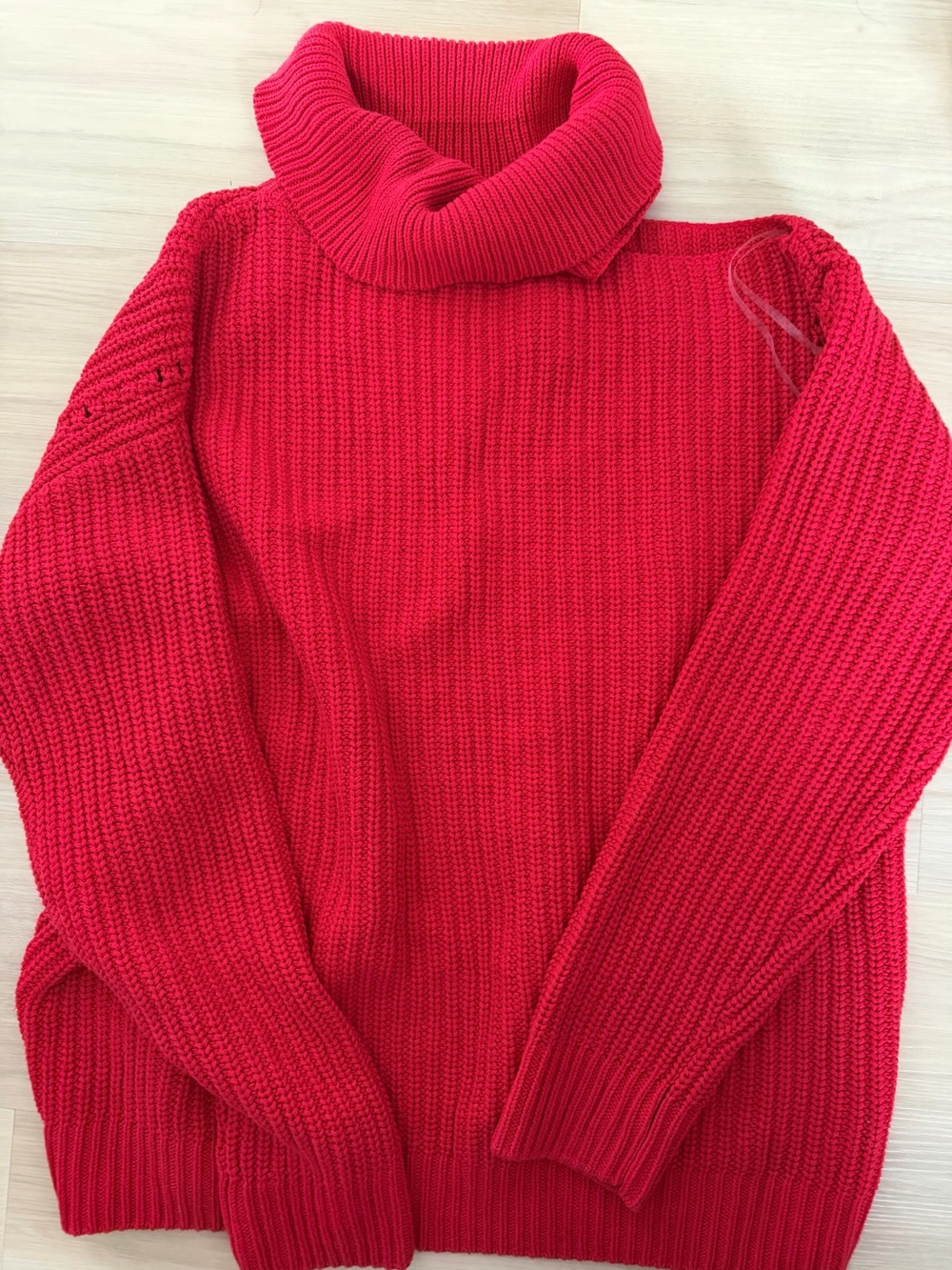 Astr Bright Red Ribbed Cowl Neck Sweater